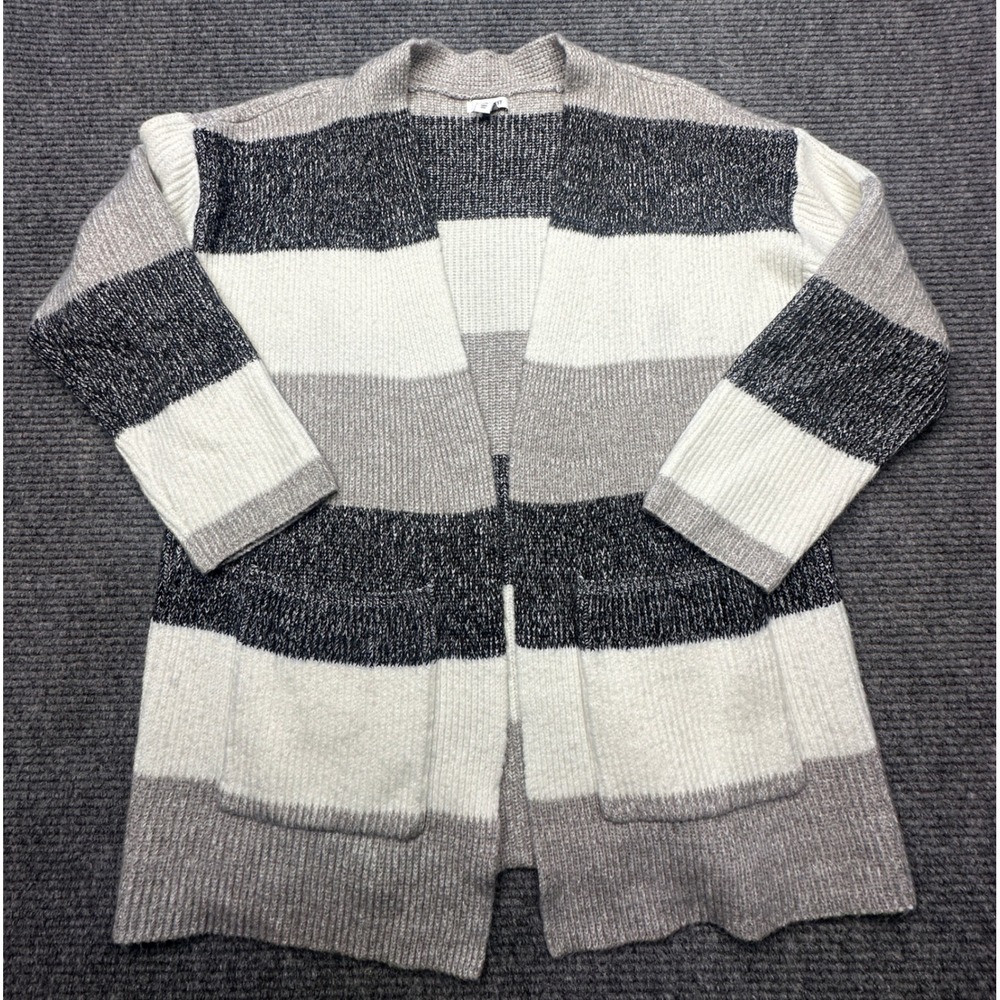 Nine West Cardigan Women XXL Gray Striped Open Front Long Sleeve Knit